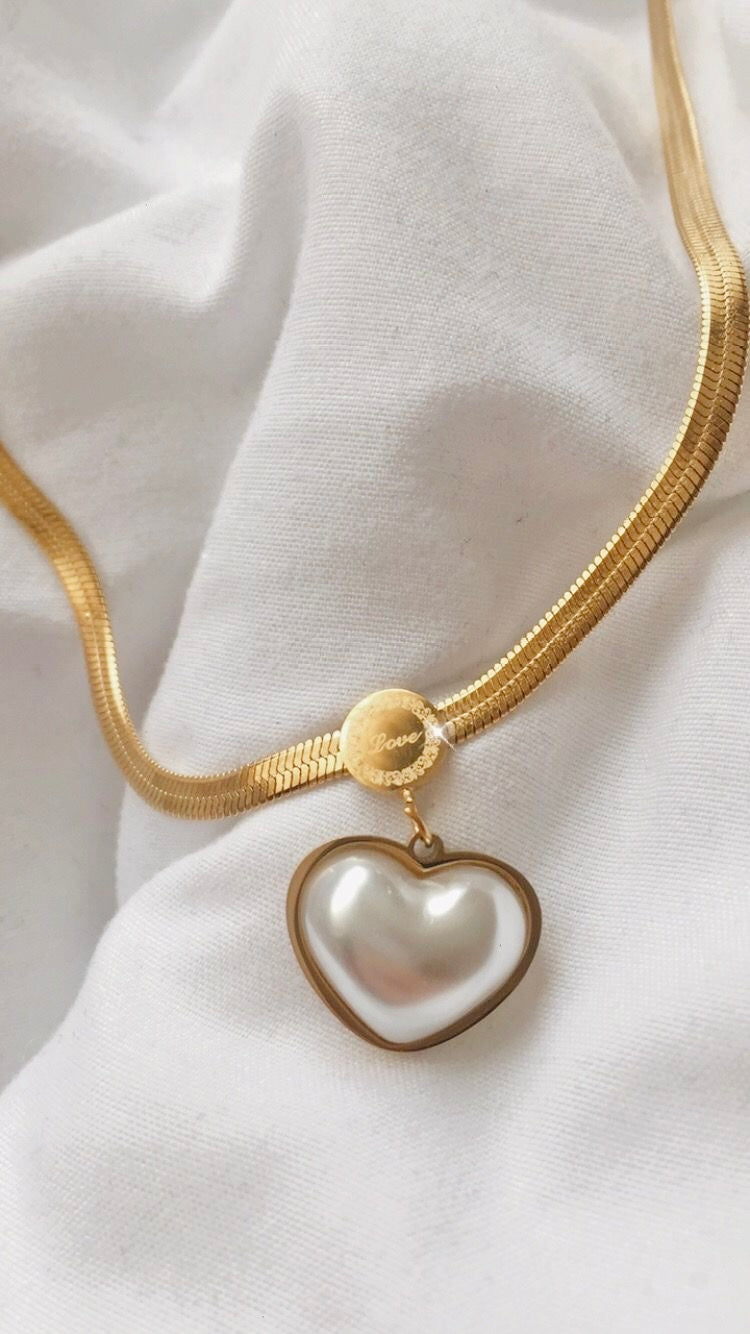 Heavy Chained White Heart Necklace