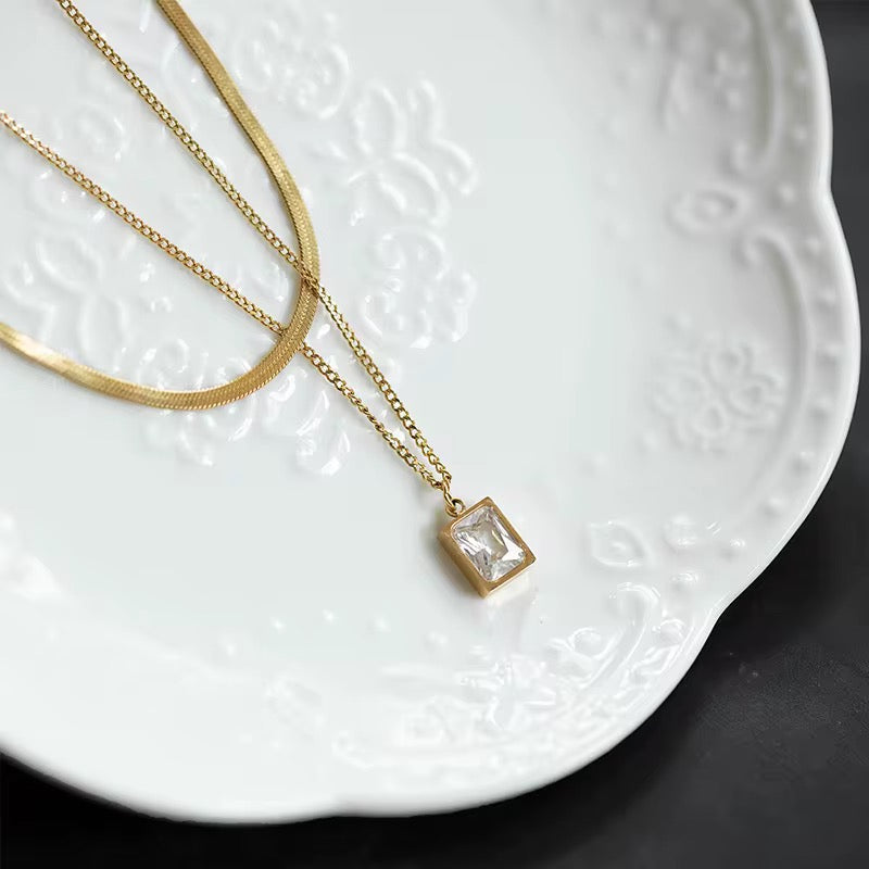 Gold Plated White Crystal Layered Necklace