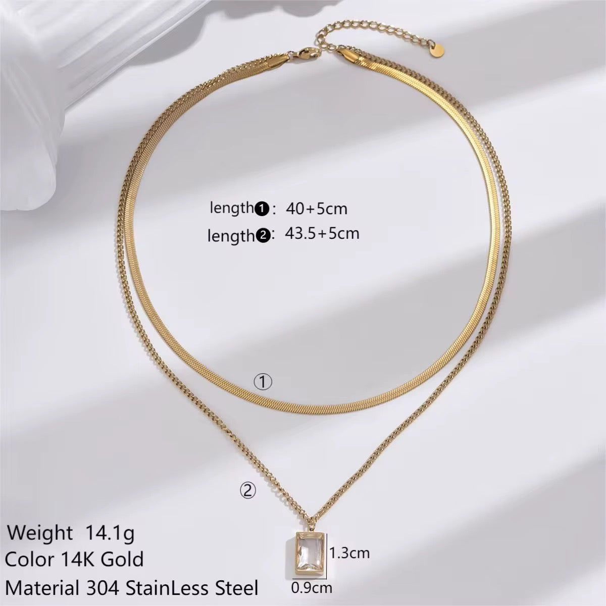Gold Plated White Crystal Layered Necklace