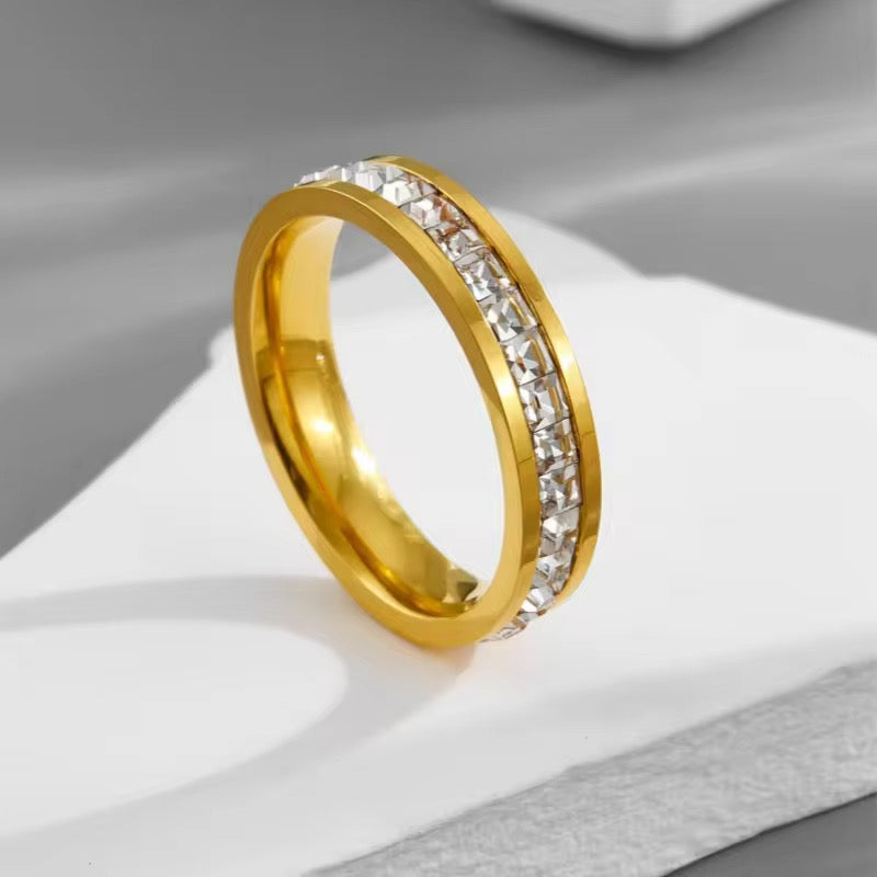 Gold-Plated Crystal Band Ring