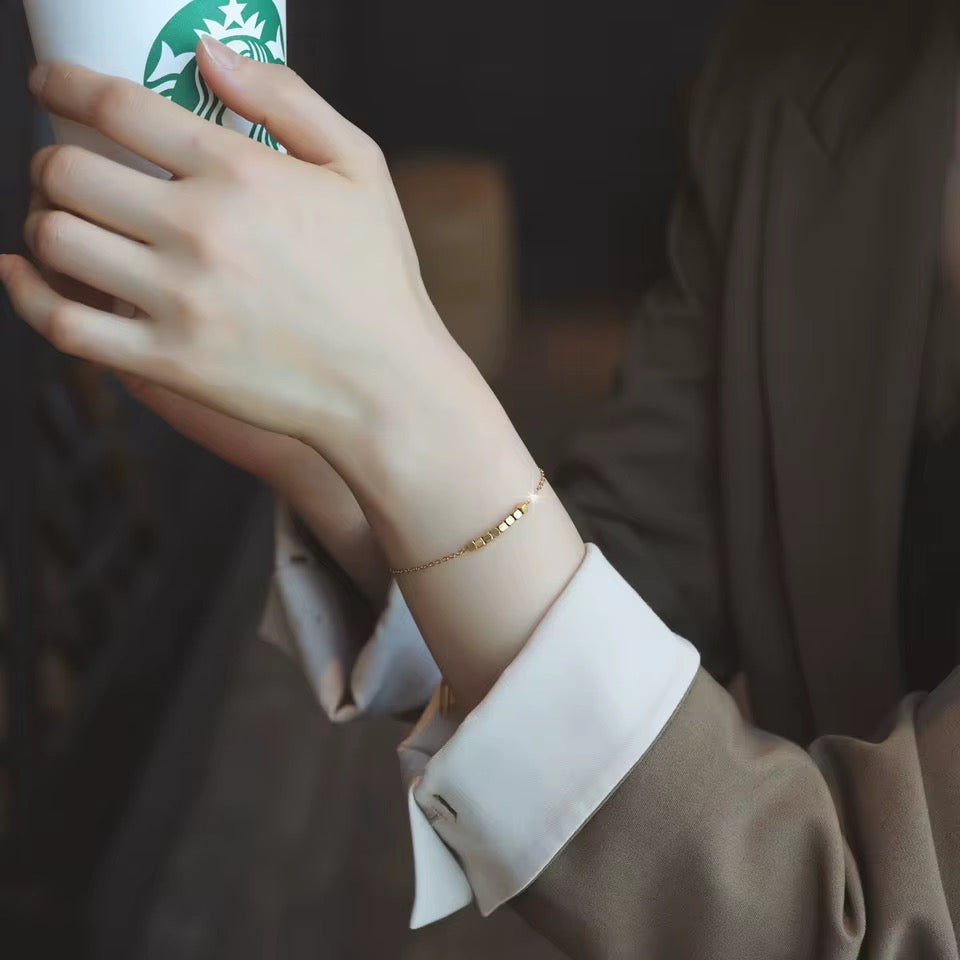 18K Gold Plated Geometric Cube Chain Bracelet