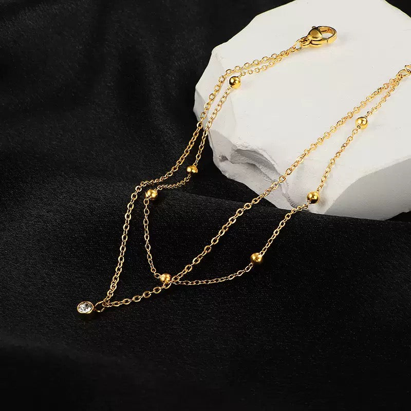 Double Layer Crystal Drop Anklet
