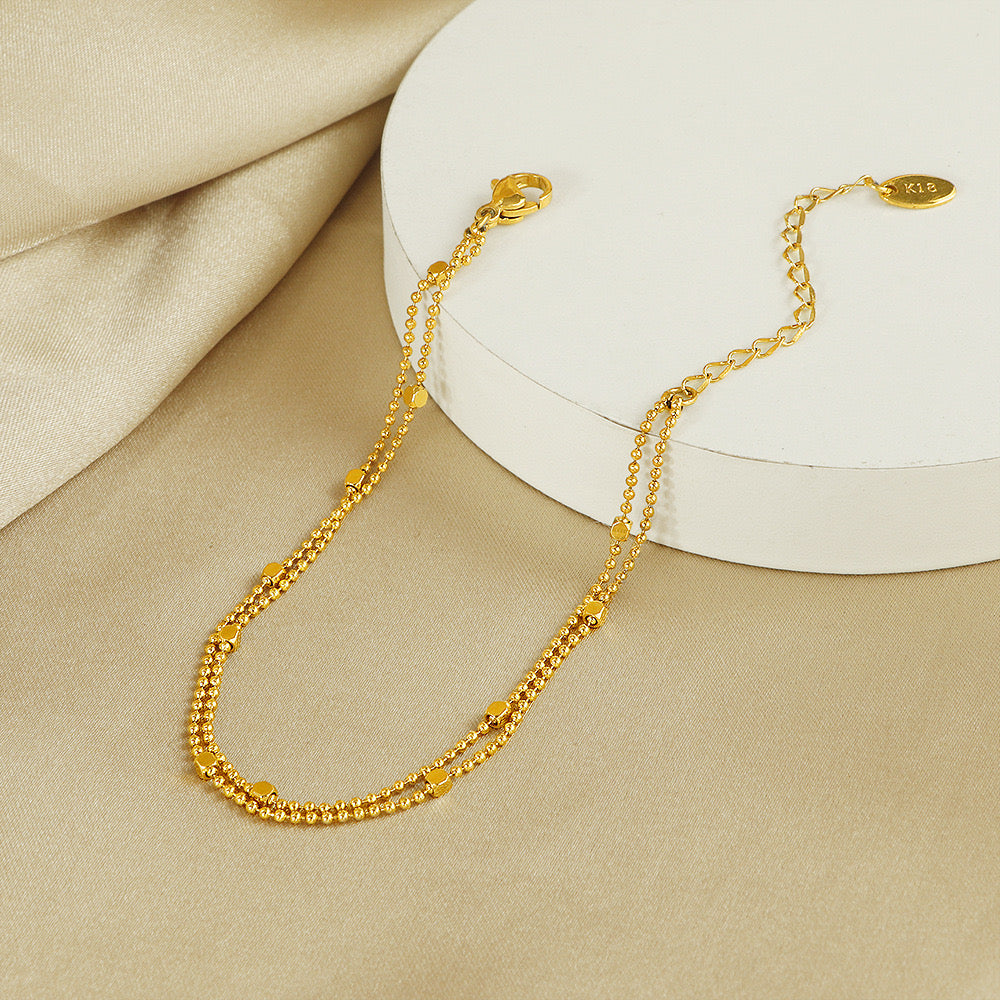Gold Plated Double-Layer Beaded Anklet