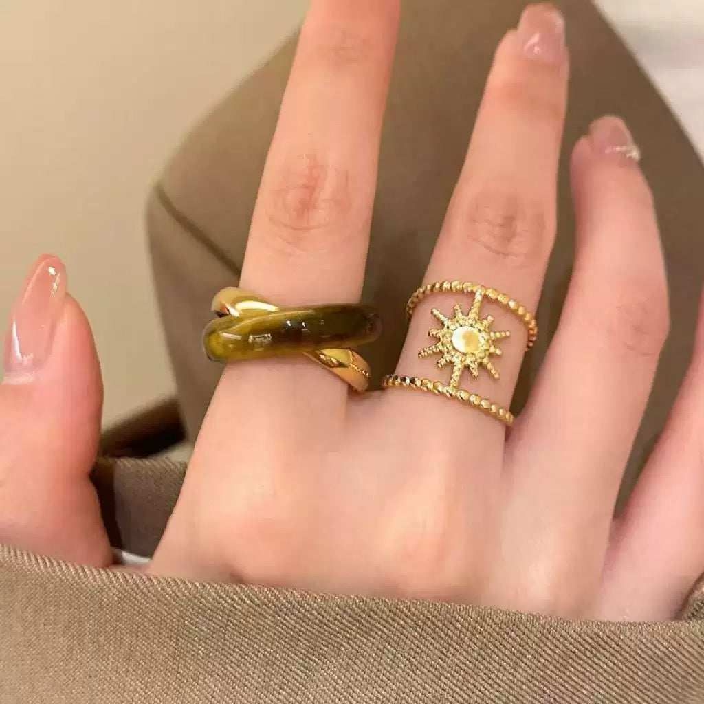 18K Gold Plated Sunburst Beaded Adjustable Ring