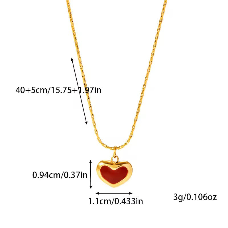 Minimal Maroon Heart Gold Plated Necklace