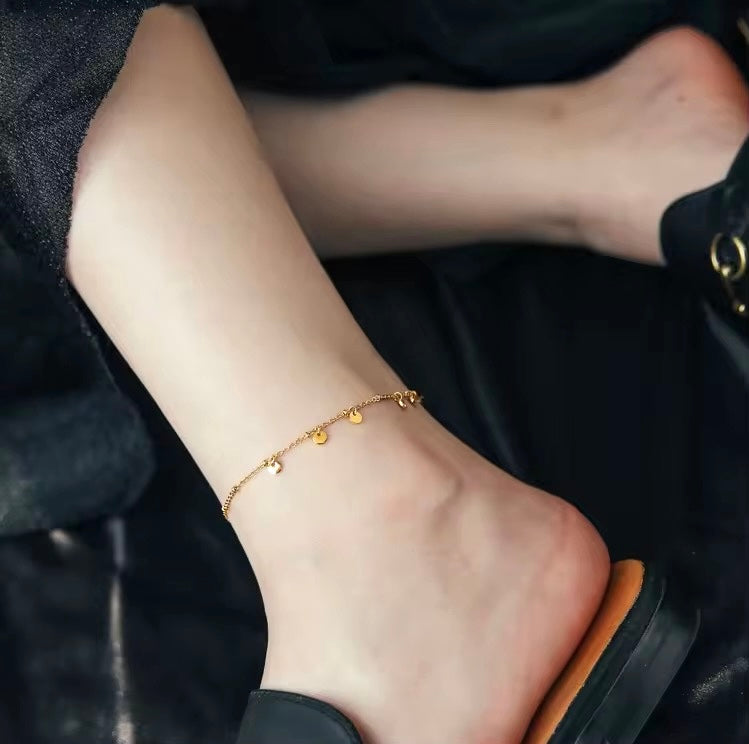 Gold Plated Disc Charm Adjustable Anklet