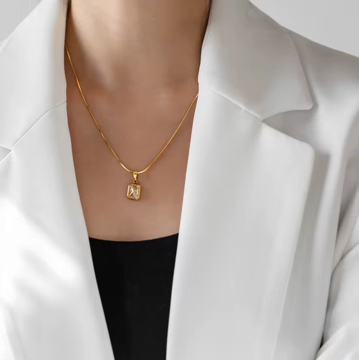 18K Gold Plated Yellow Rectangle Pendant Necklace