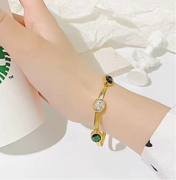 Elegant Gold-Plated Bracelet with Multi-Stone Crystal Accents