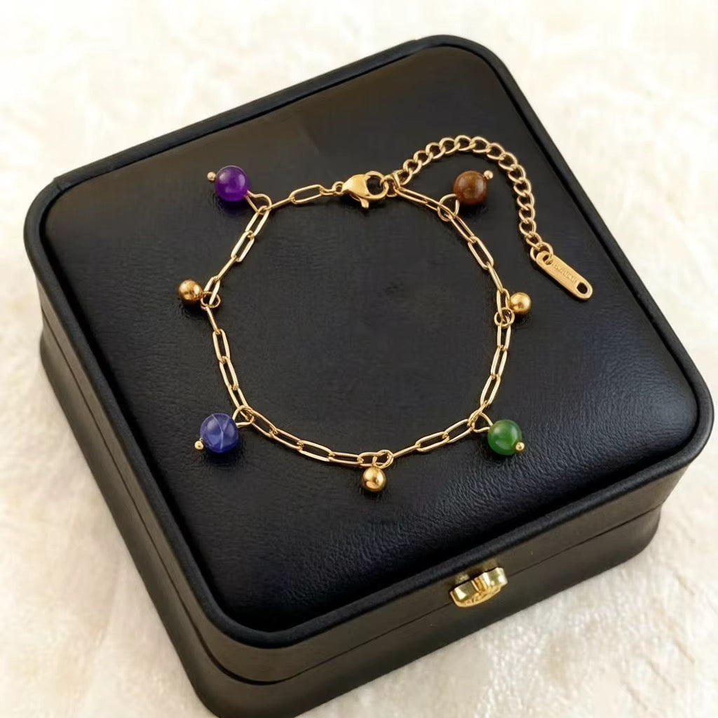 Four-Color Beaded Gold Anklet
