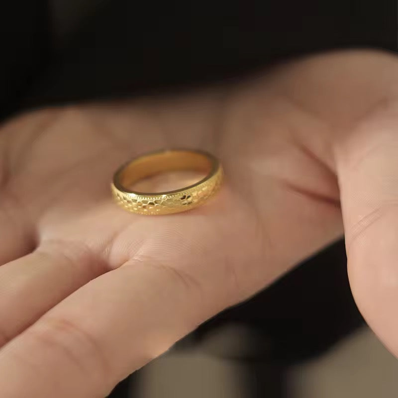 Minimal Honey Comb Ingraved Pattern Gold Plated Ring (Size 7) (1.7cm)