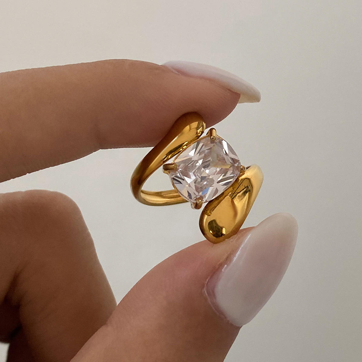 Elegant Gold Plated Ring with Large Crystal