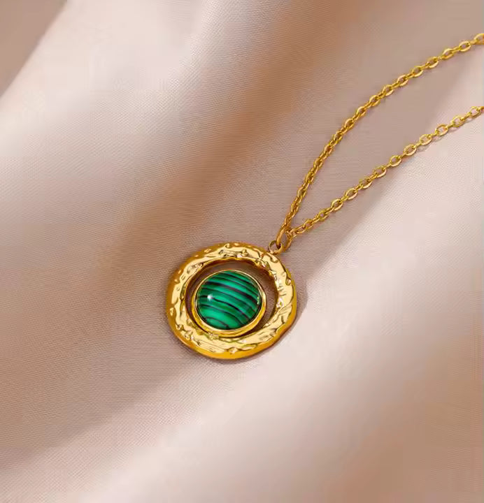 Rich Green Gemstone Gold Plated Necklace