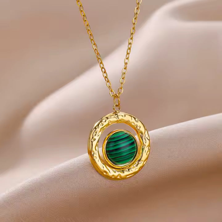 Rich Green Gemstone Gold Plated Necklace