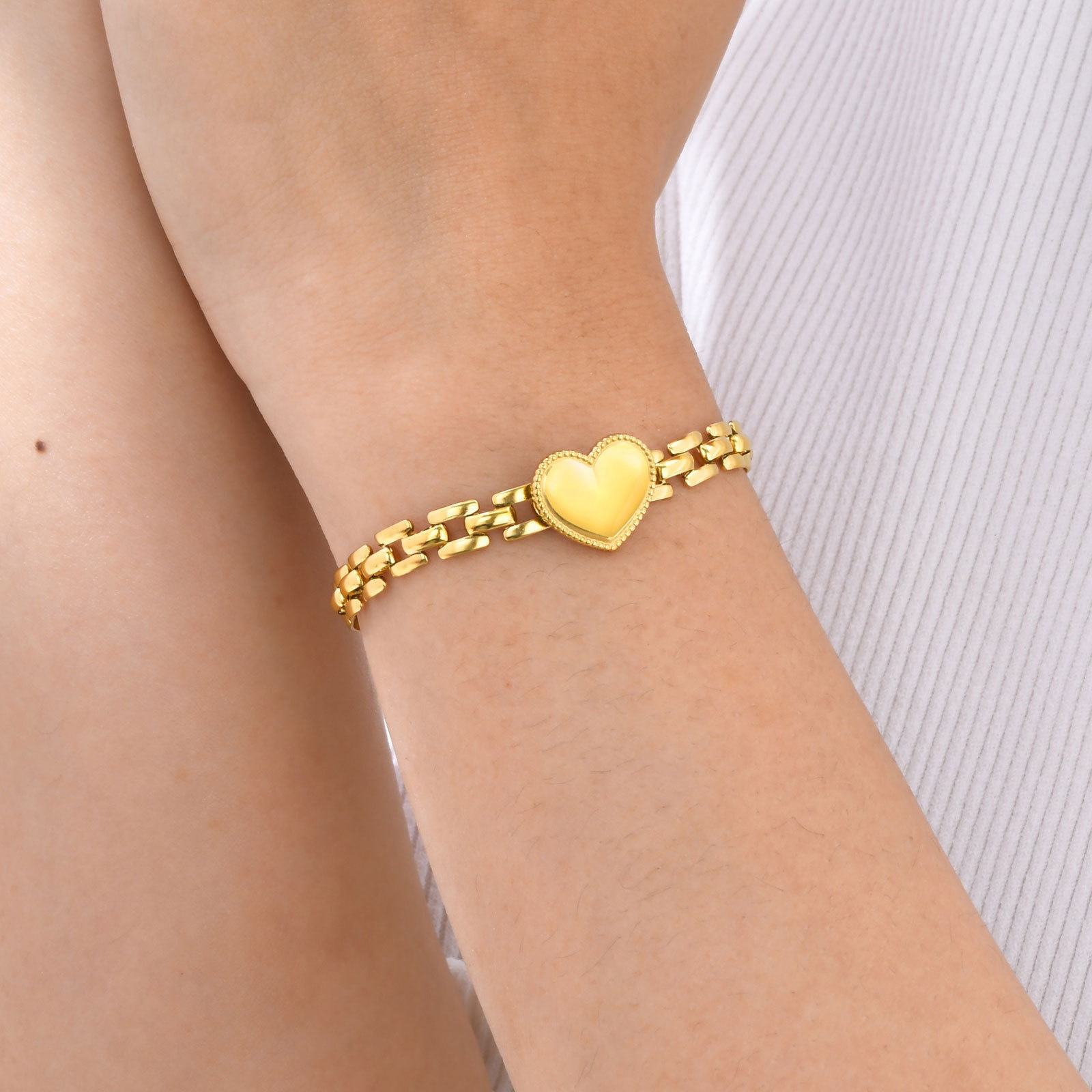 Gold Plated Heart Charm Bracelet
