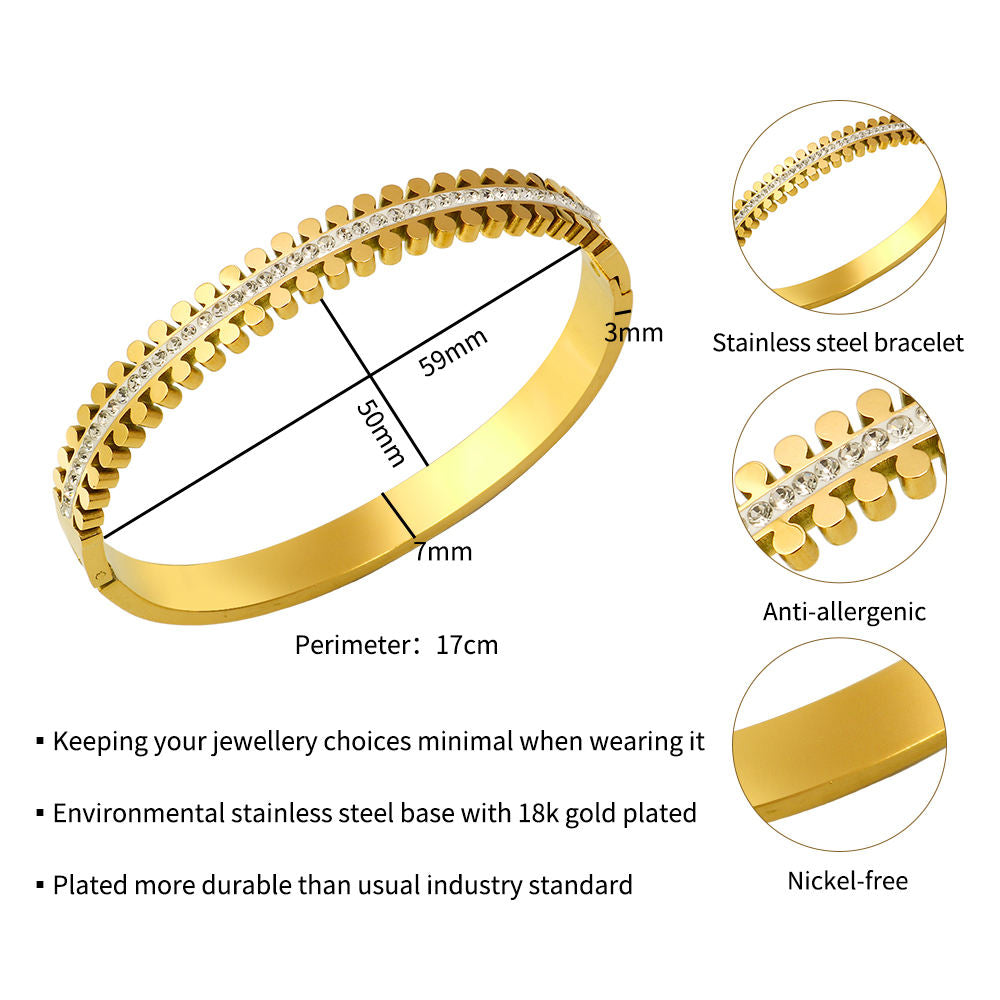 Gold-Plated Openable Bangle with Beaded and Crystal