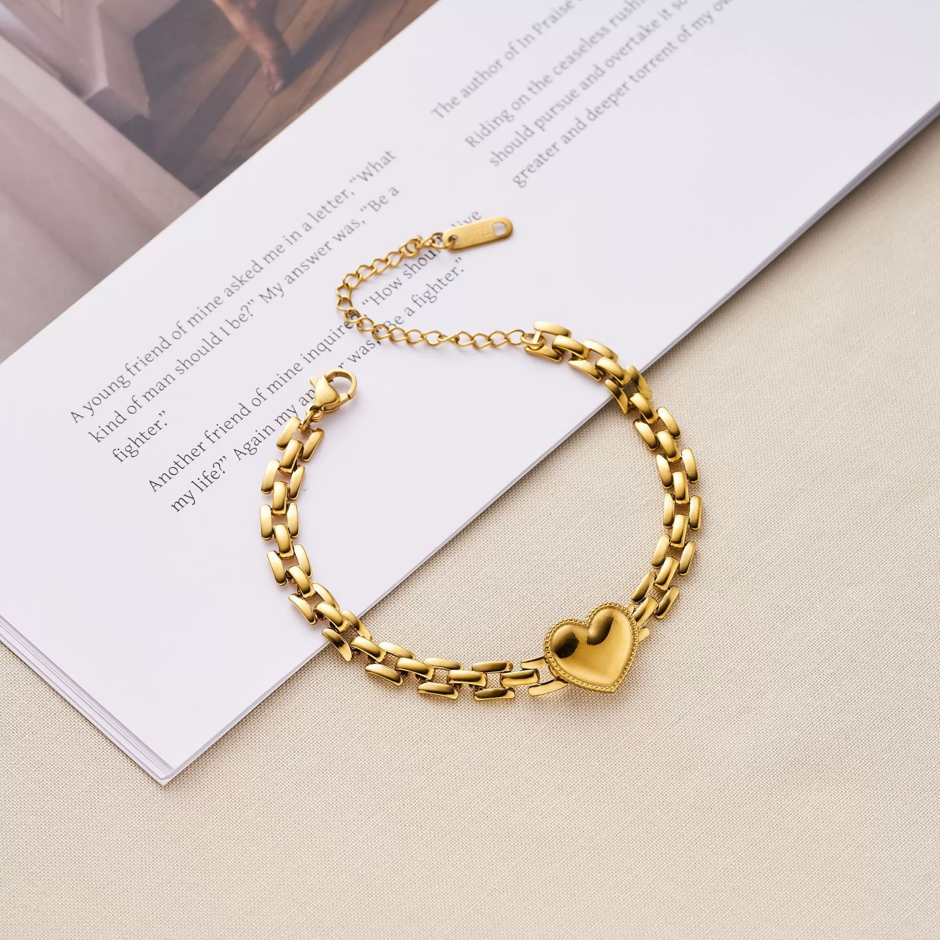 Gold Plated Heart Charm Bracelet
