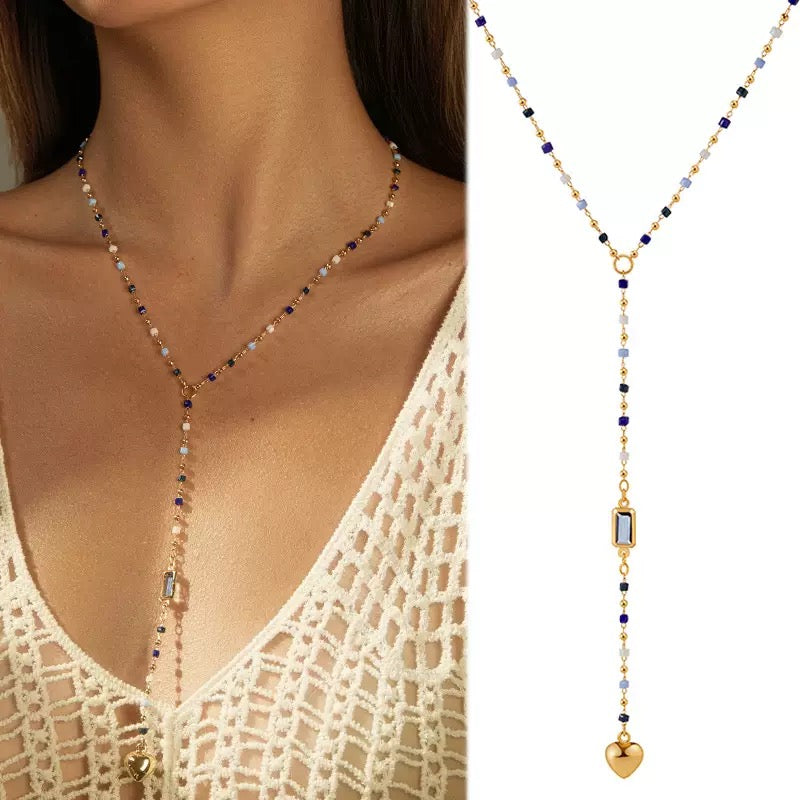 Azure Heart Lariat Necklace