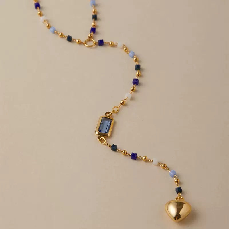Azure Heart Lariat Necklace