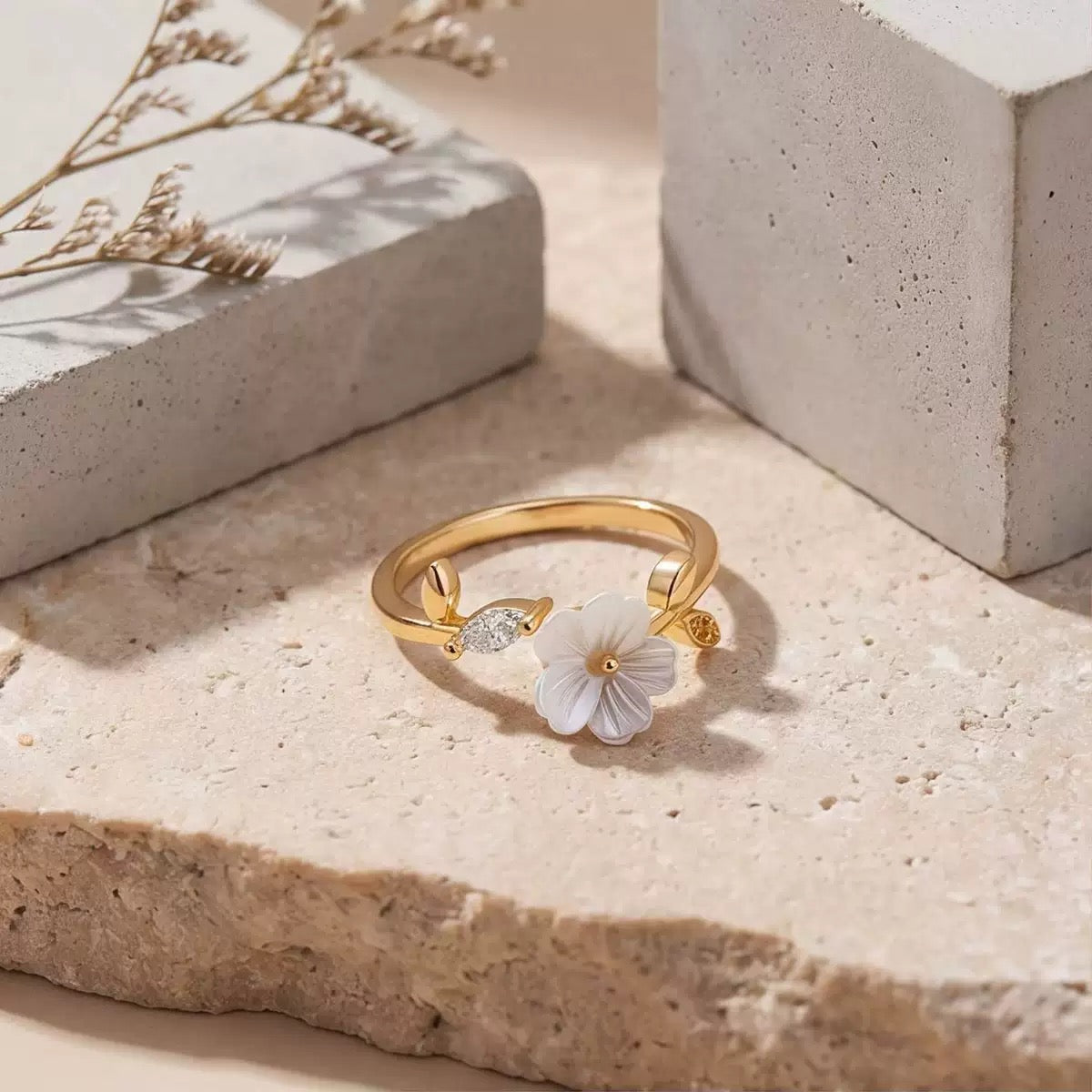 White Blossom Marquise Adjustable Bypass Ring