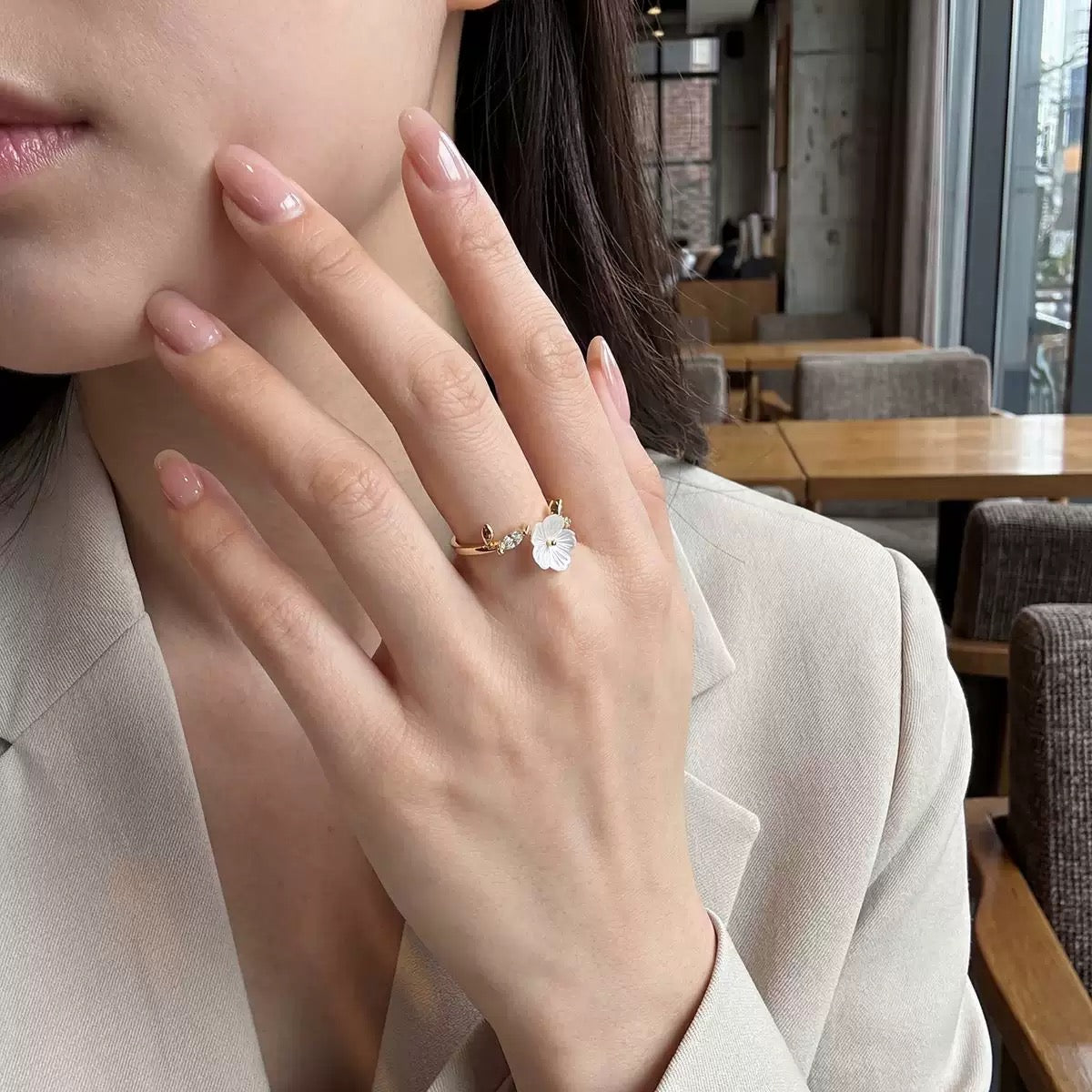 White Blossom Marquise Adjustable Bypass Ring