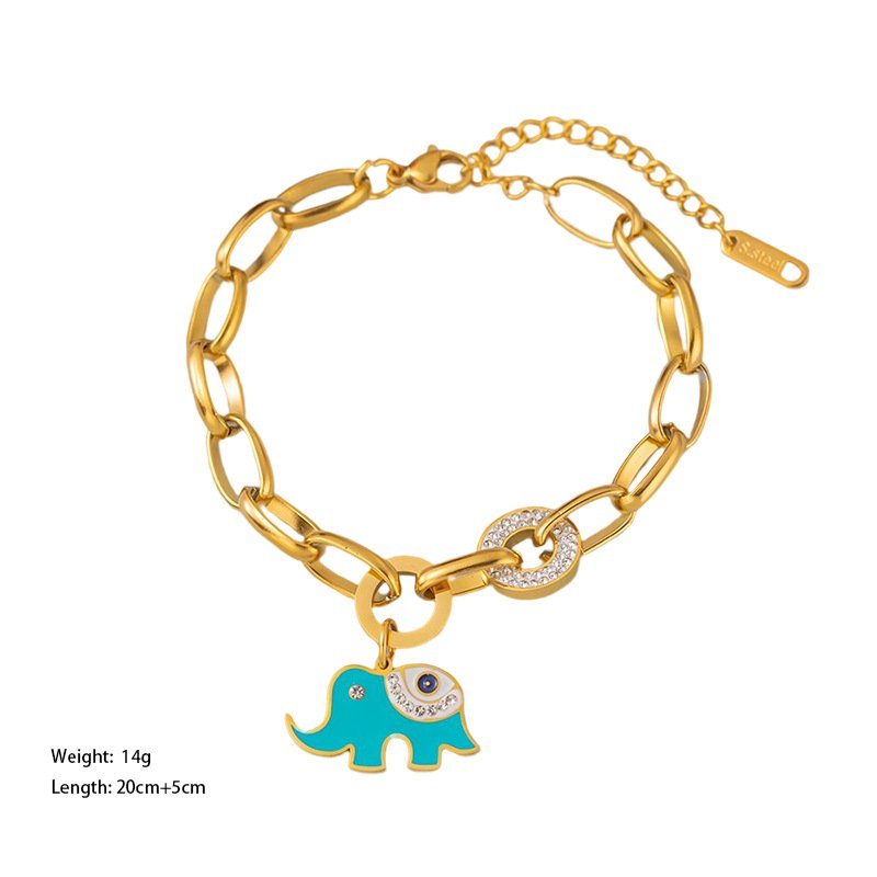 Cute Elephant With Heavy Chain Gold Plated Bracelet