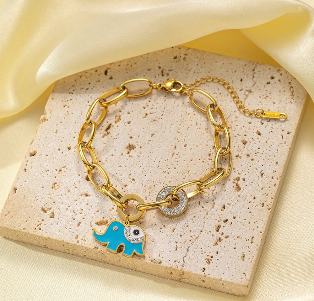 Cute Elephant With Heavy Chain Gold Plated Bracelet