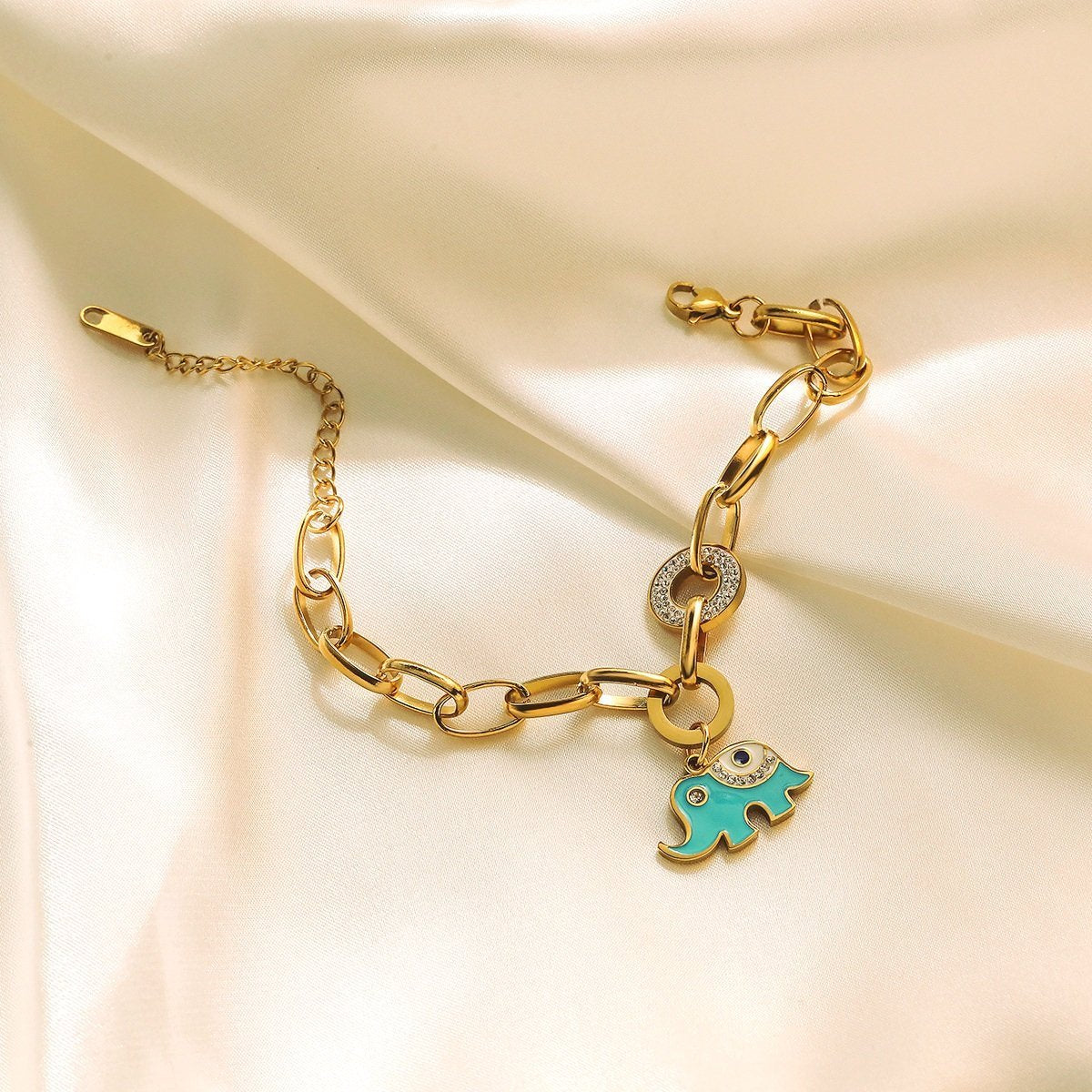 Cute Elephant With Heavy Chain Gold Plated Bracelet