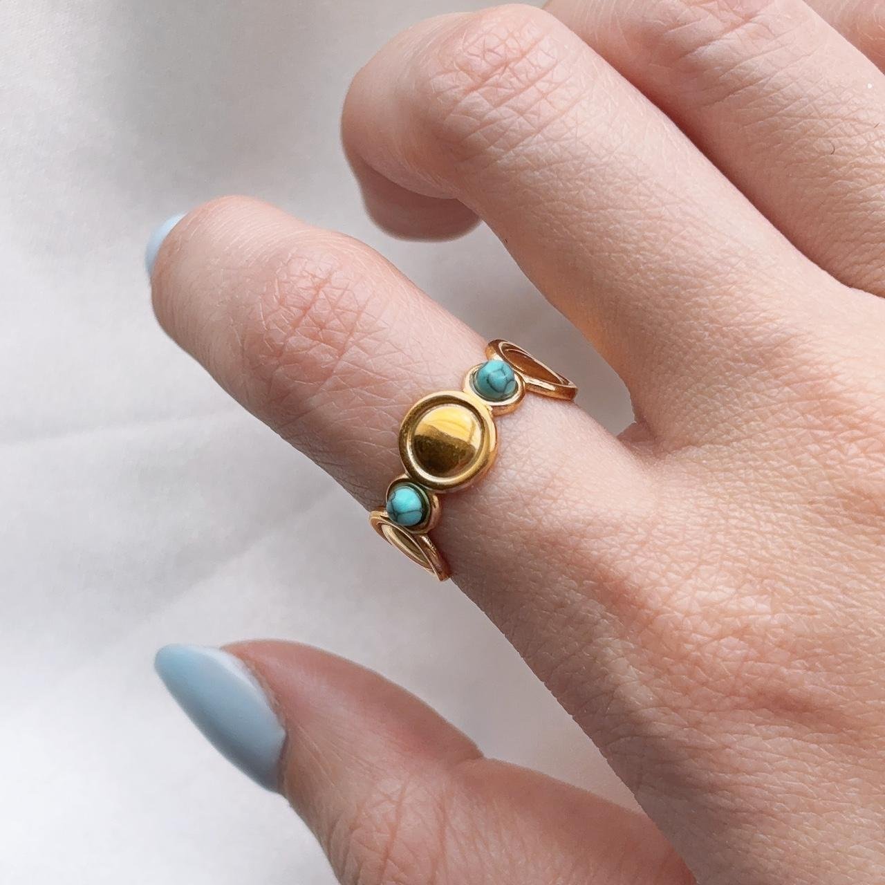 Waterproof Turquoise Bubble Adjustable Ring