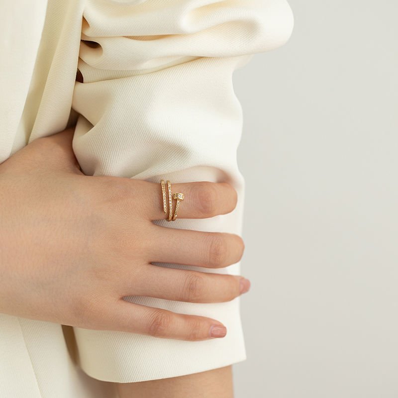 Crystal Studded Twisted Nail Ring