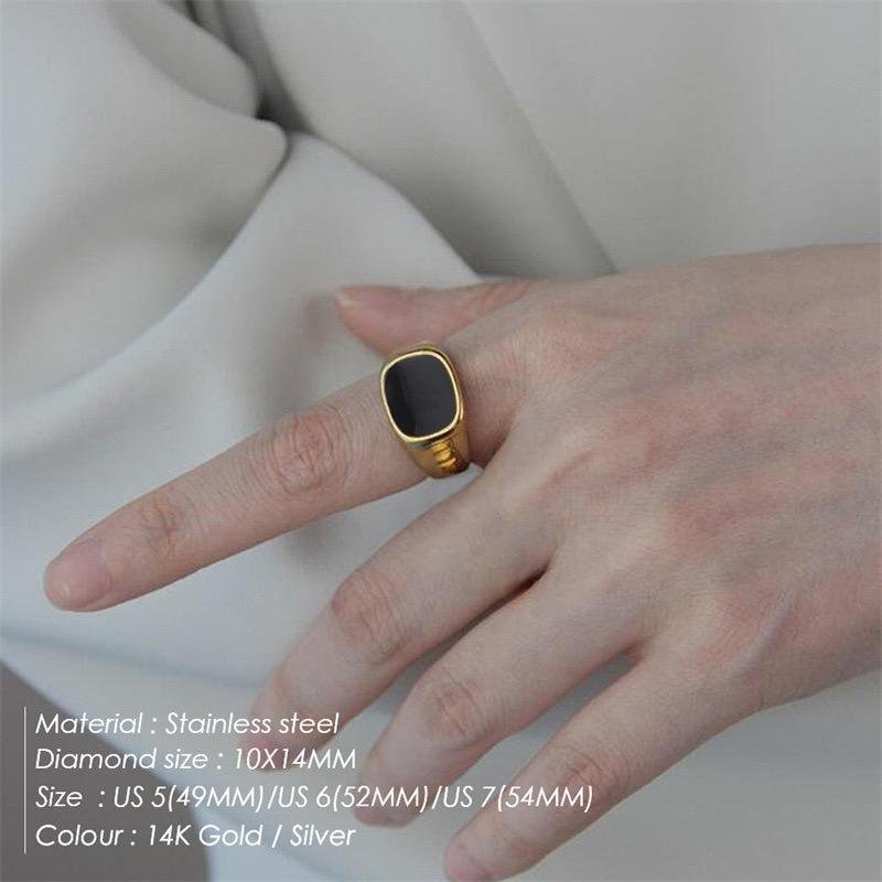 Classic Gold Plated Signet Ring with Black Onyx Inlay