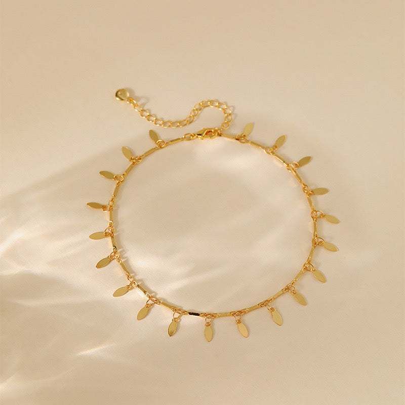 Gold Plated Anklet with Dangle Leaf Charms