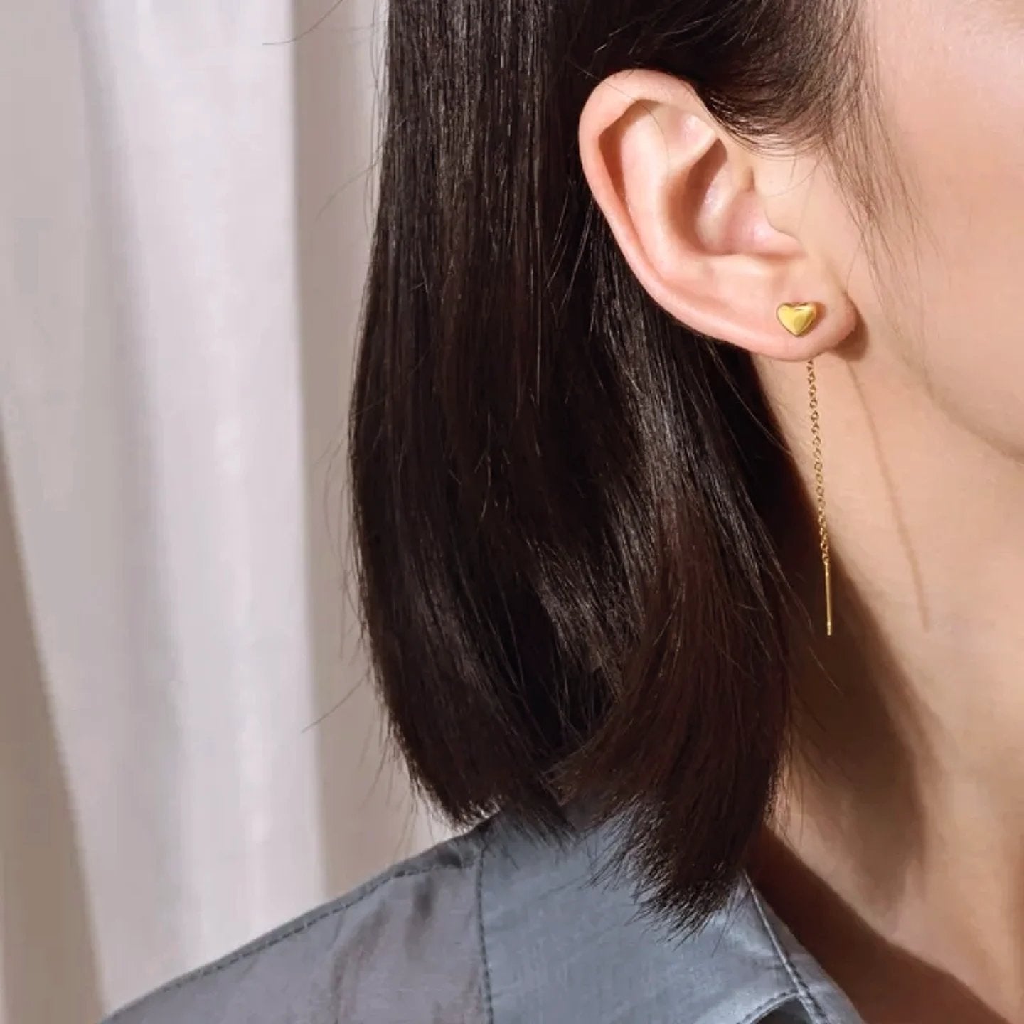 Minimal Dainty Heart Shaped Long Hoop Earrings