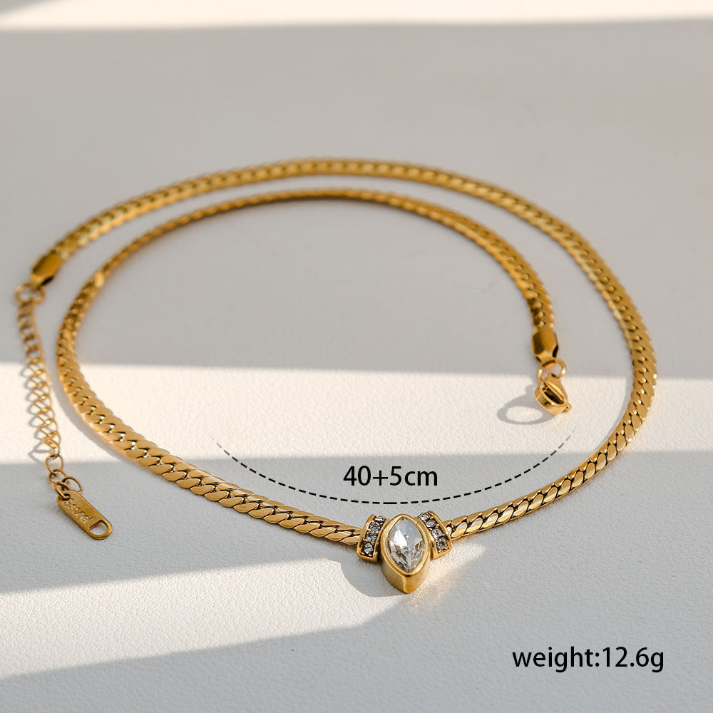 Gold-Tone Crystal Center Herringbone Necklace