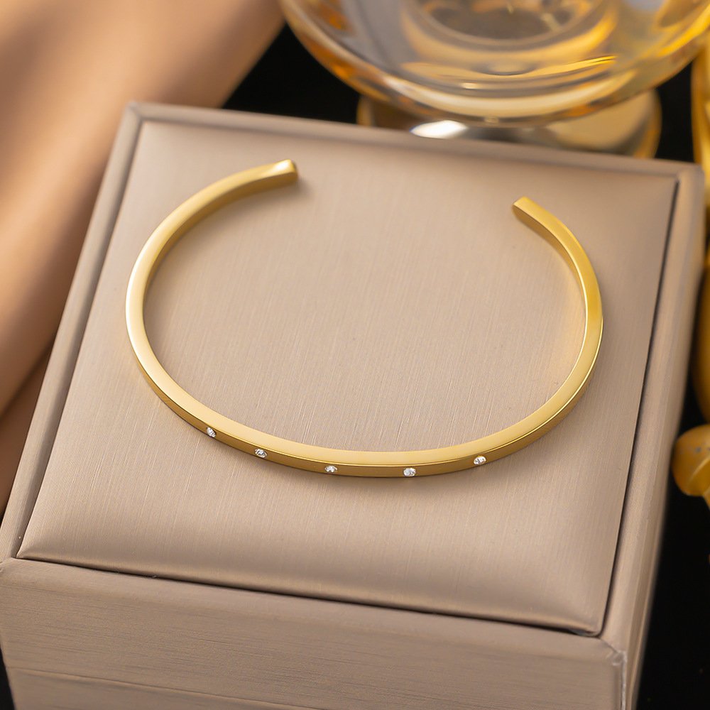 Minimal Crystal Studded Gold Plated Bangle