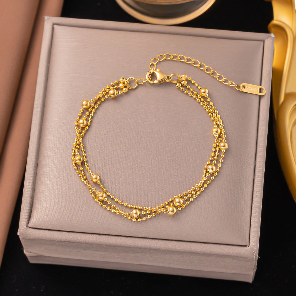 Golden Beaded Layered Chain Bracelet