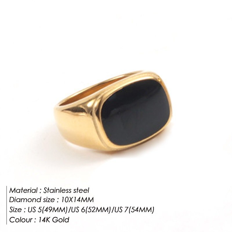 Classic Gold Plated Signet Ring with Black Onyx Inlay