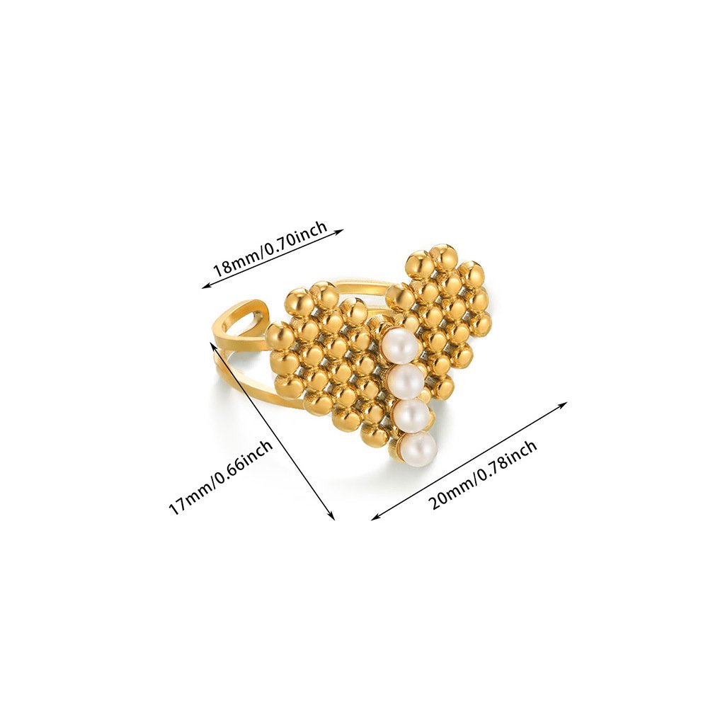 18k Gold Plated Beaded Heart Ring with Pearls
