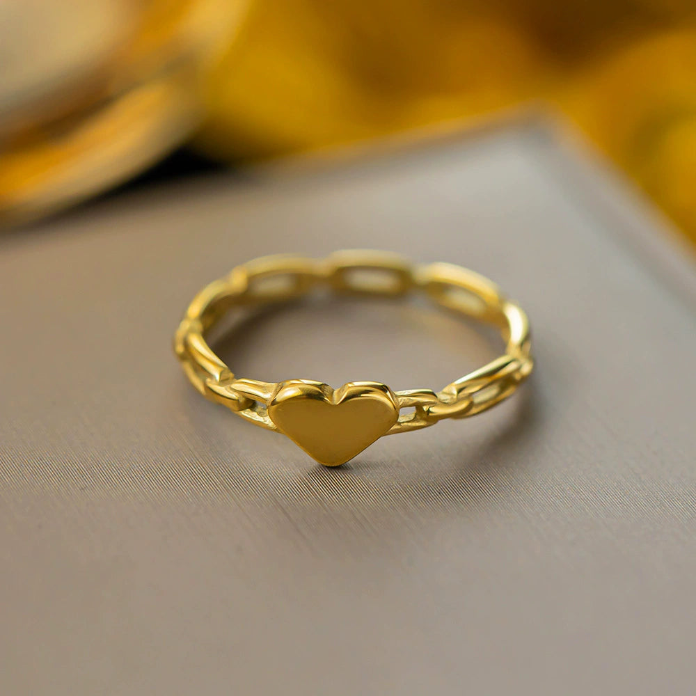 Linked Chain Heart Gold Plated Ring