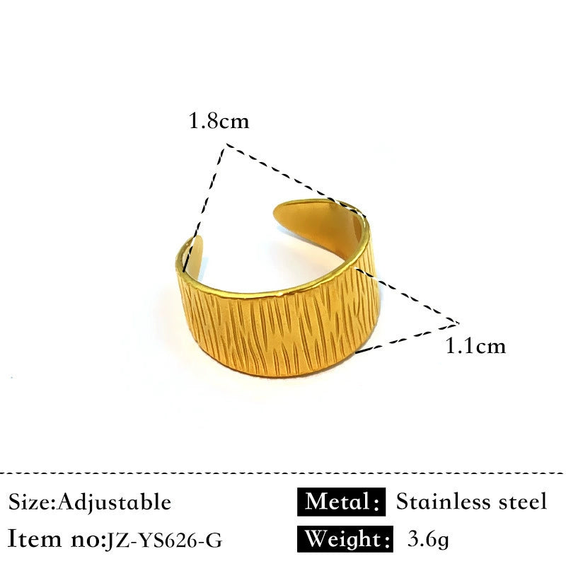 Adjustable Gold Plated Wide Band Ring with Engraved Texture