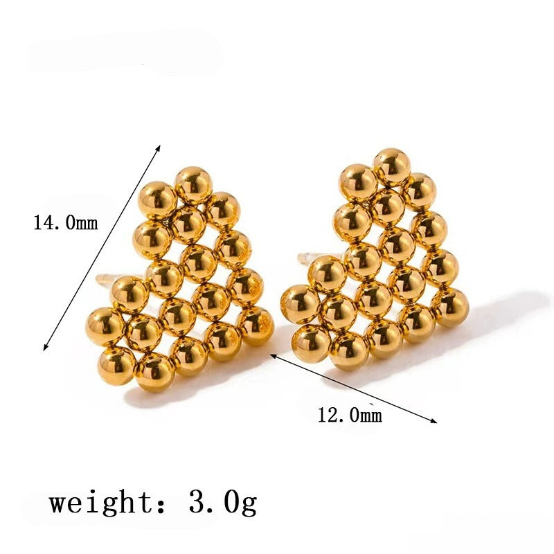 18K Gold Plated Beaded Triangle Stud Earrings