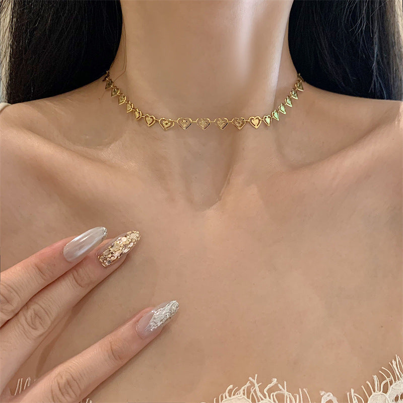 18K Gold Plated Mini Heart Link Choker Necklace