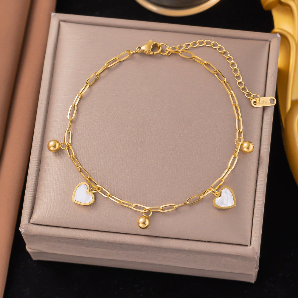 Gold Plated Heart & Charm Adjustable Anklet