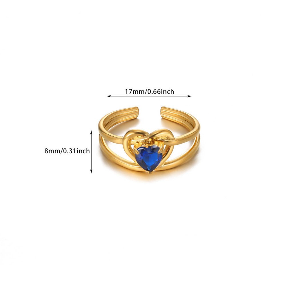 Adjustable Gold-Plated Heart Ring with Blue Crystal Accent