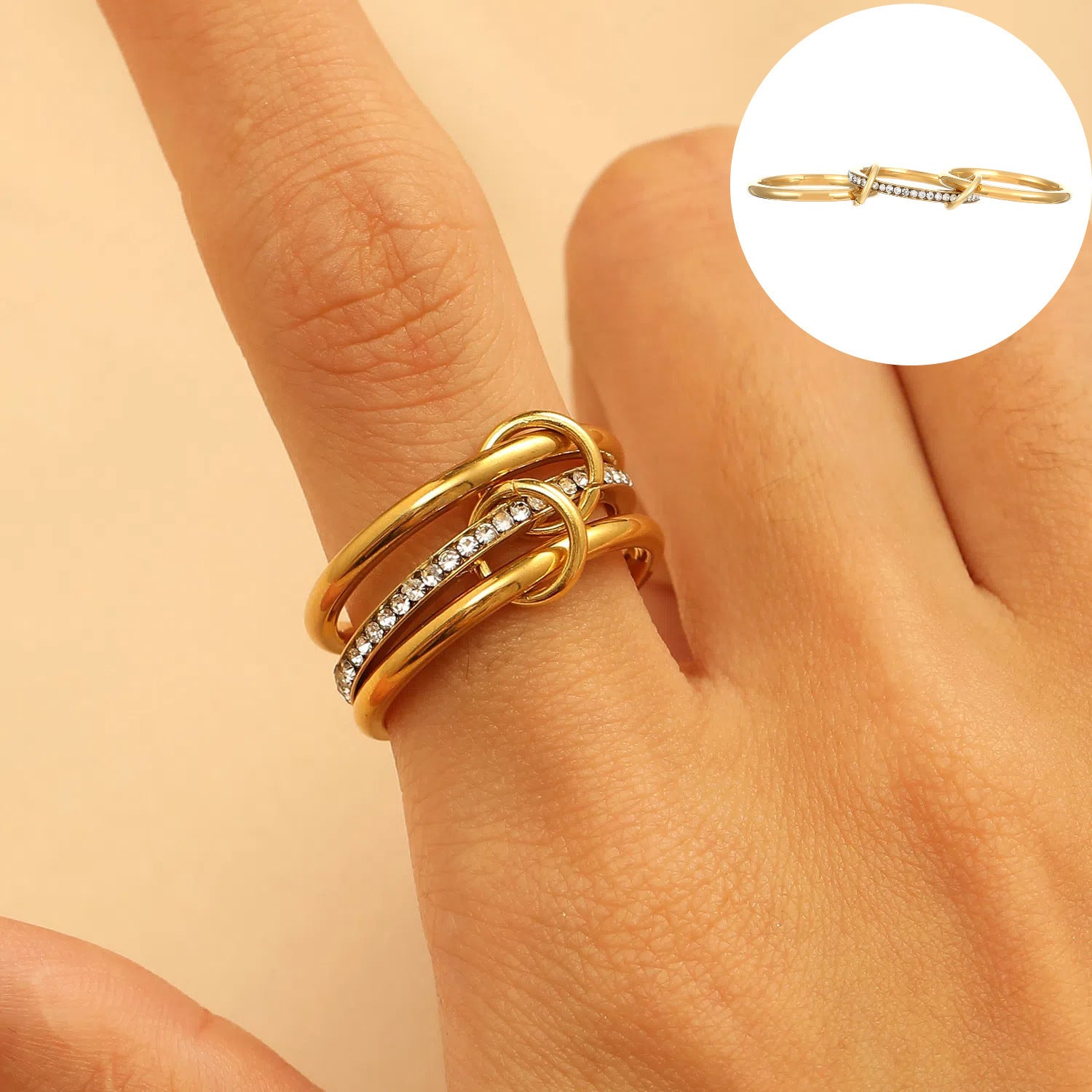 Gold Plated 3 Layered Interlocked Stackable Rings