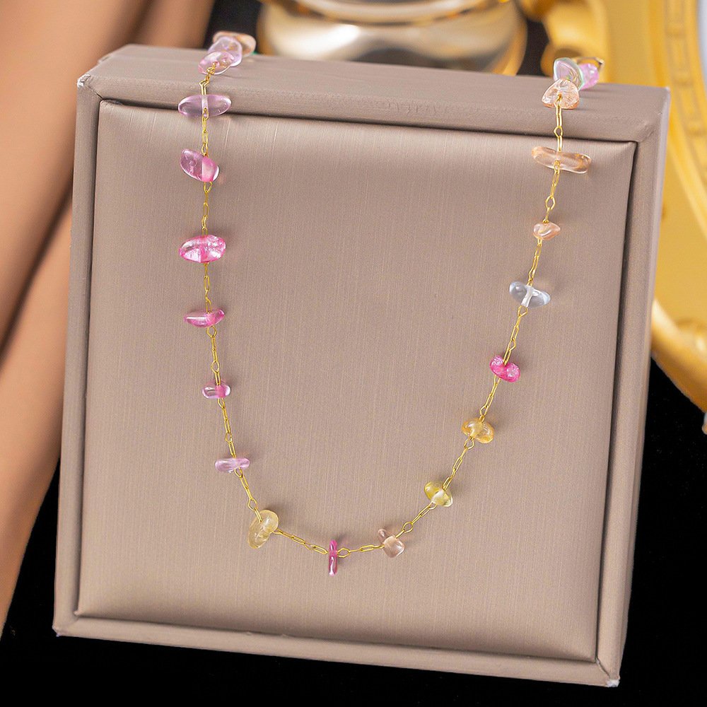 Gold-Plated Delicate Necklace with Multicolor Crystals