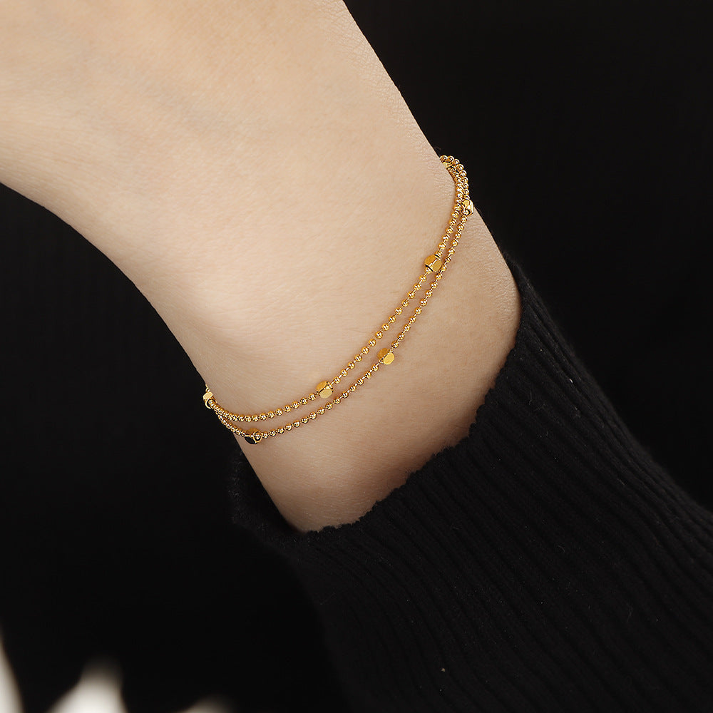 Gold Plated Double-Layer Beaded Bracelet
