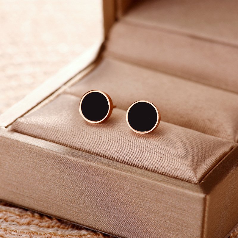 Minimal Gold Plated Black Stone Studd Earrings