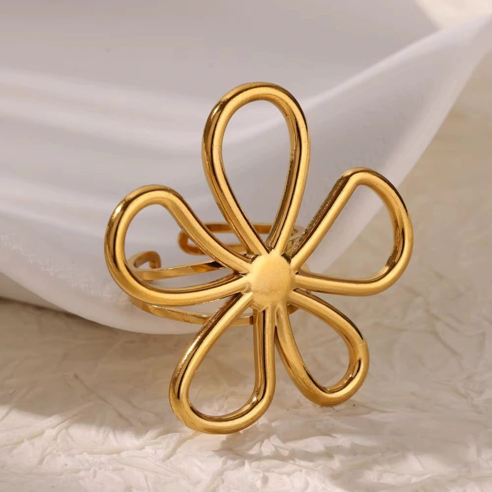 Floral Bloom Adjustable Gold Plated Ring