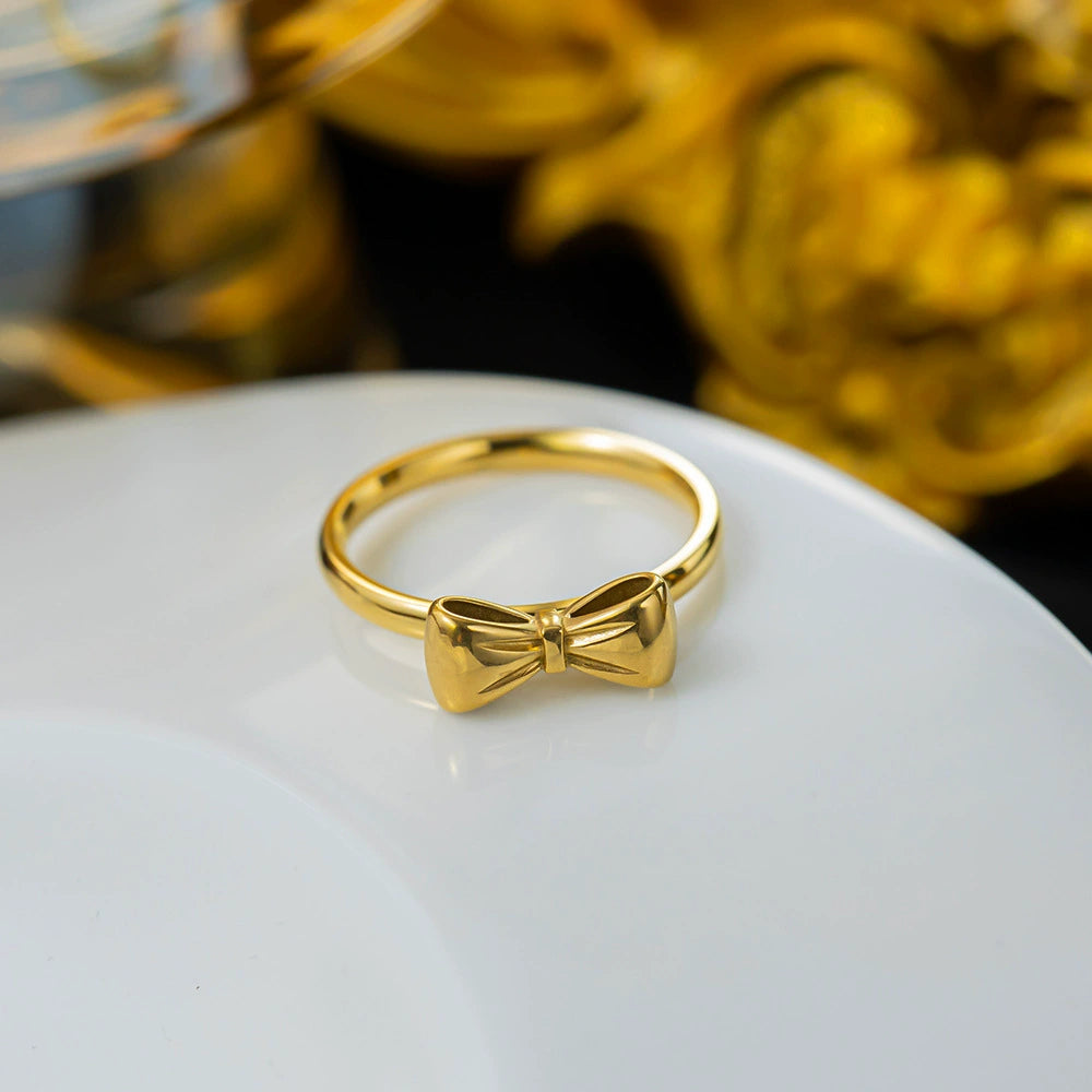 Bow Charm Gold Plated Ring