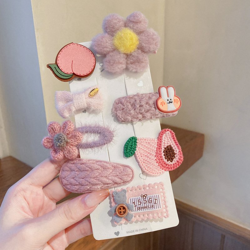 Set of 8 Multi-Color Cute Plush Hair Pins